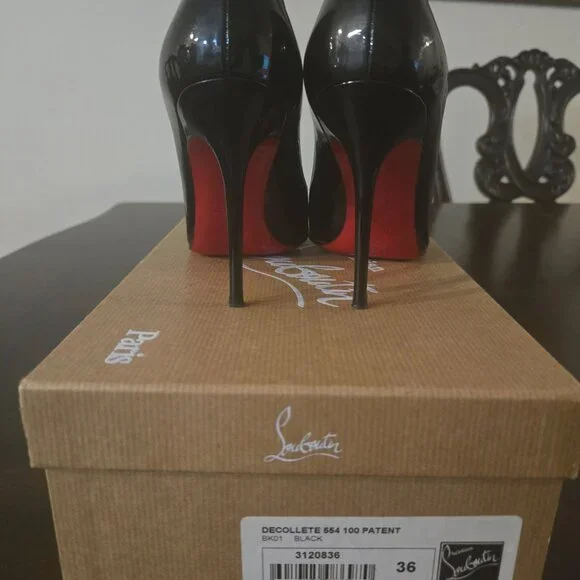 Christian Louboutin Decollete Size 36 100mm Black Patent Heels - Picture 5 of 6